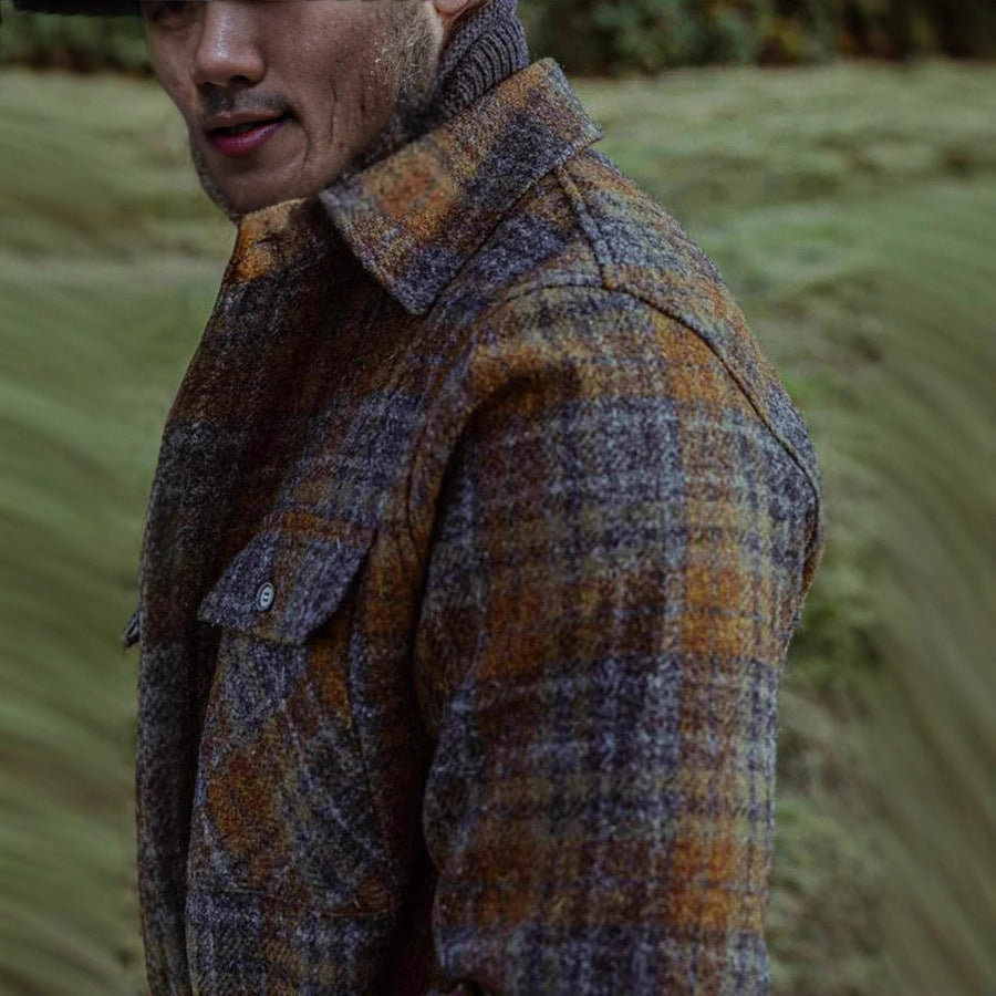 Men's Wool Blend Tweed Shirt Jacket with Patch Chest Pockets Mune Fashion