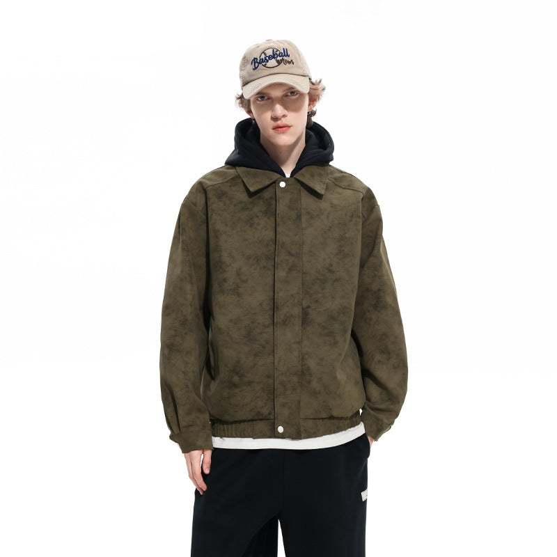 Men's Oversized Suede Look Bomber Jacket with Hood and Double Zipper Mune Fashion