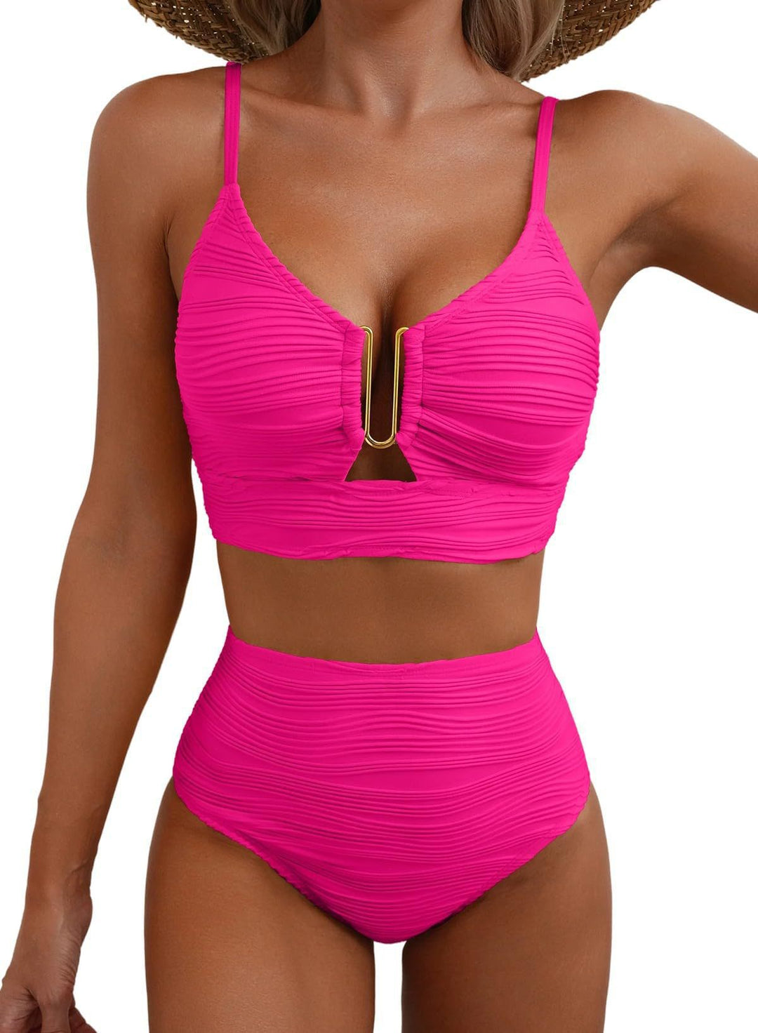 Women's High-Waisted Bikini Set with Fashionable Cut-Out Mune Fashion