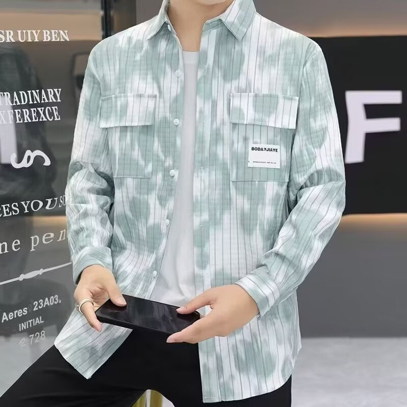 Men's Shirt Jacket with Vertical Pinstripes and Patch Chest Pockets Mune Fashion