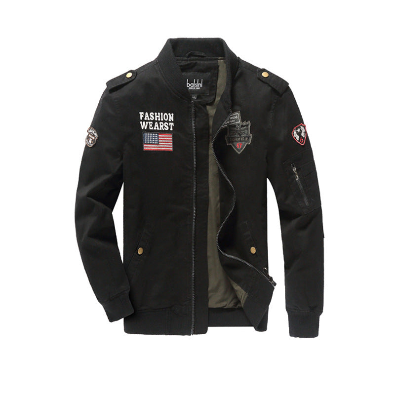 Men's Field Bomber Jacket in Pilot Style with Patch Applications and Arm Pocket Mune Fashion