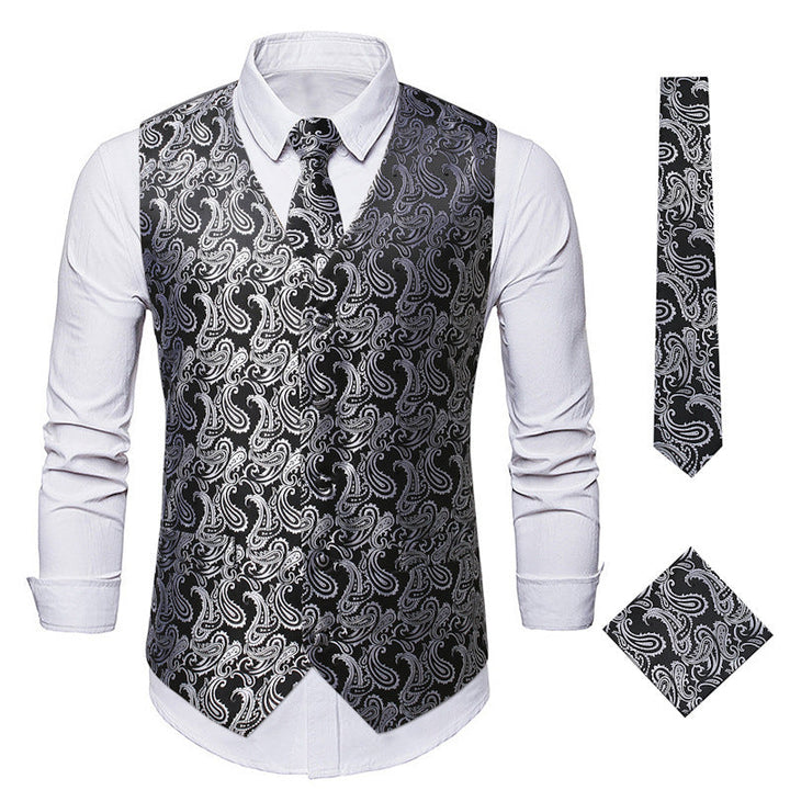 Men's elegant waistcoat with fine paisley pattern and matching tie set Mune Fashion