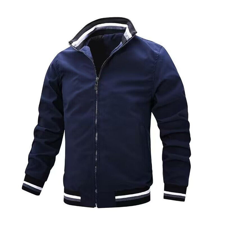 Men's Urban College Jacket with Stand-Up Collar, Contrast Ribbed Cuffs and Concealed Zipper Mune Fashion
