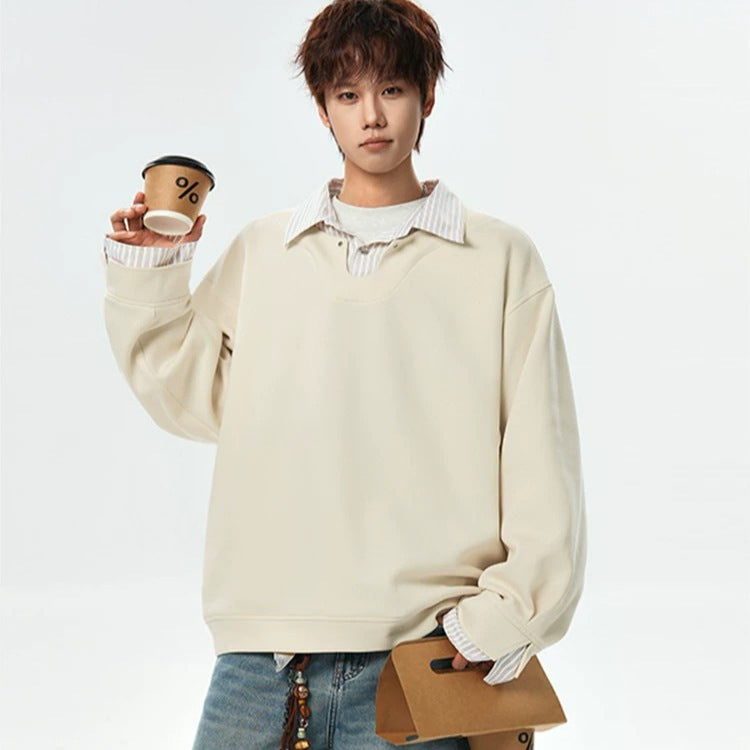 Men's Oversized Sweatshirt with V-Notch Collar and Drop Shoulder Mune Fashion