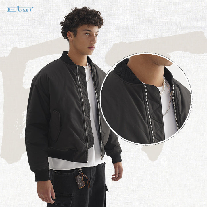 Men's bomber jacket in boxy cut with padded thermal lining, ribbed cuffs, and sleeve pocket Mune Fashion
