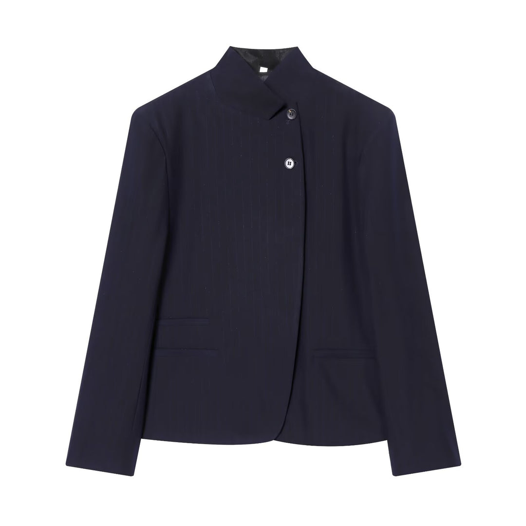 Women's Two-Piece Suit Set with Asymmetric Stand Collar Blazer and Wide Palazzo Pants Mune Fashion