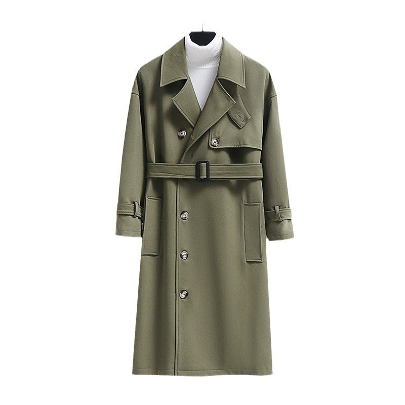 Men's trench coat in modern wool blend with belt, shawl collar, and patch pockets Mune Fashion