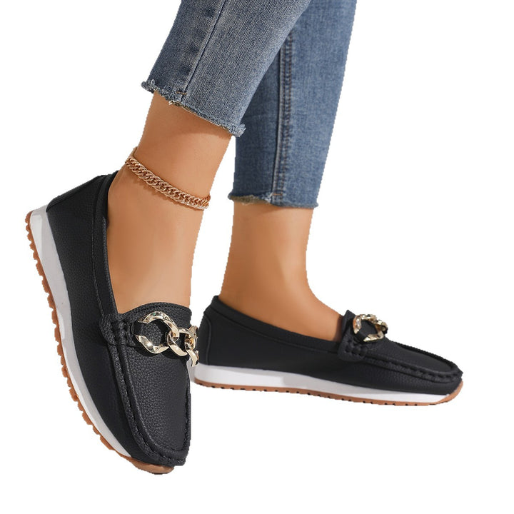 Women's Fashion Moccasin Slippers with Golden Chain and Profilated Rubber Sole Mune Fashion