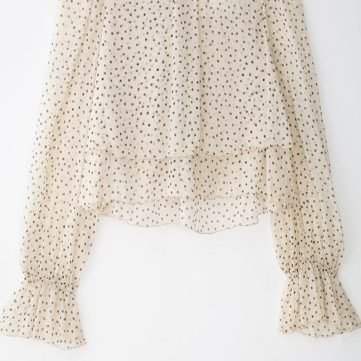 Women's Transparent Chiffon Blouse with Tie, Layered Look and Balloon Sleeves Mune Fashion