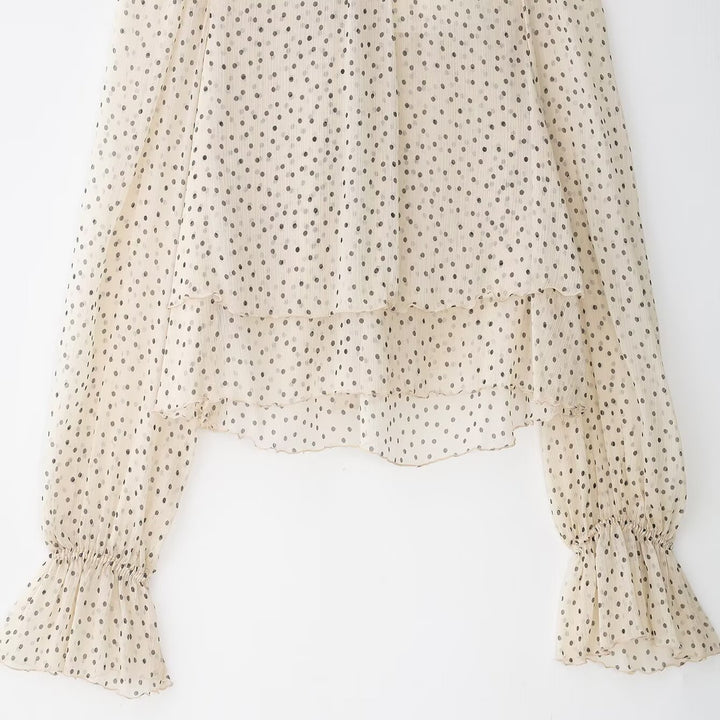Women's Transparent Chiffon Blouse with Tie, Layered Look and Balloon Sleeves Mune Fashion