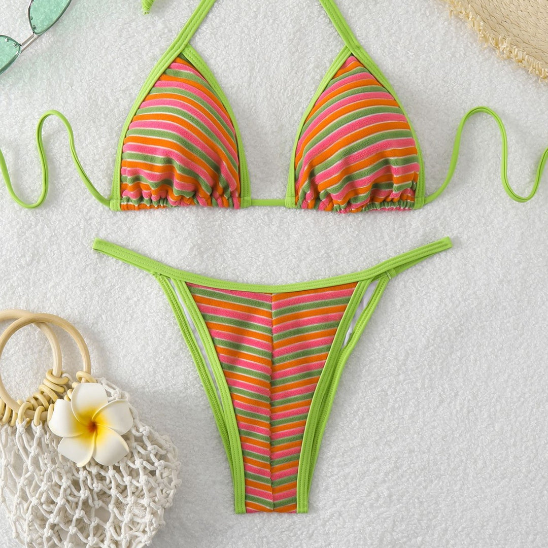Ladies triangle bikini with brightly colored stripes Mune Fashion