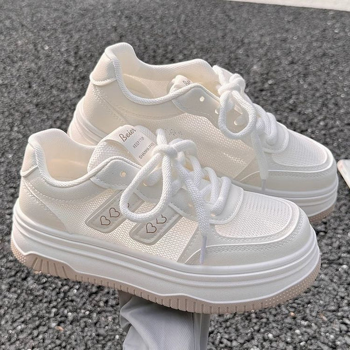 Ladies' Platform Sneaker with Thick Wedge Sole and Heart Applique Mune Fashion