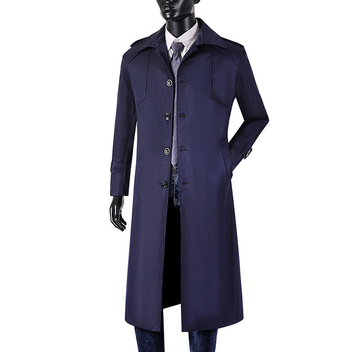 Men's Long Cut Trench Coat with Classic Lapels and Water-Repellent Finish Mune Fashion