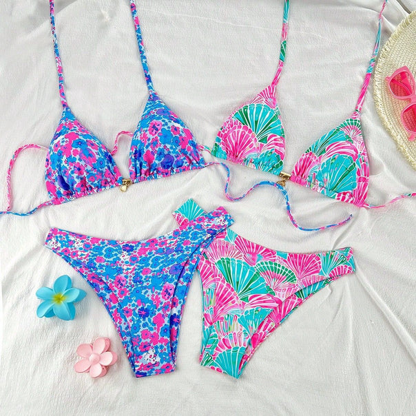 Ladies triangle bikini set with floral patterns and refined straps Mune Fashion