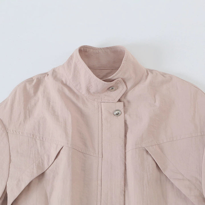 Women's Light Tailored Transitional Jacket with Drawstring, Stand Collar and Balloon Sleeves Mune Fashion