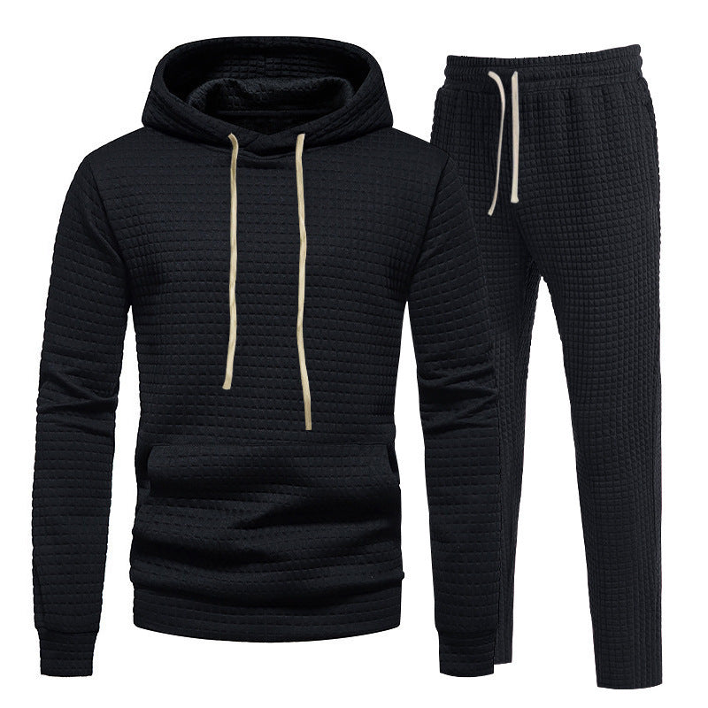 Men's Waffle Texture Leisure Set with Hoodie and Drawstring Joggers Mune Fashion