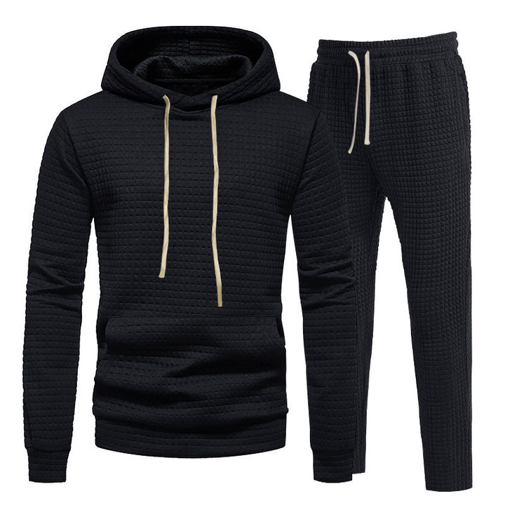 Men's Waffle Texture Leisure Set with Hoodie and Drawstring Joggers Mune Fashion