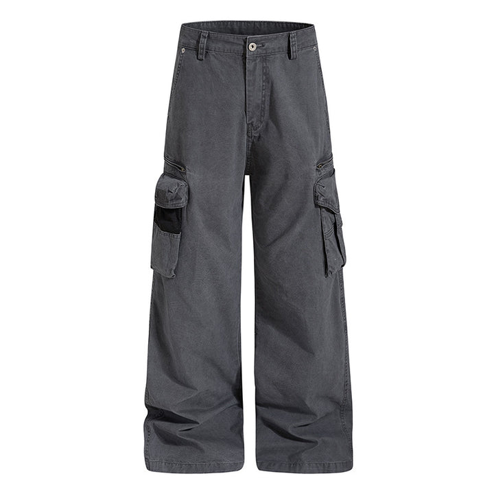 Women's Loose High-Waist Canvas Cargo Pants with Multi-Pockets and Mesh Details Mune Fashion
