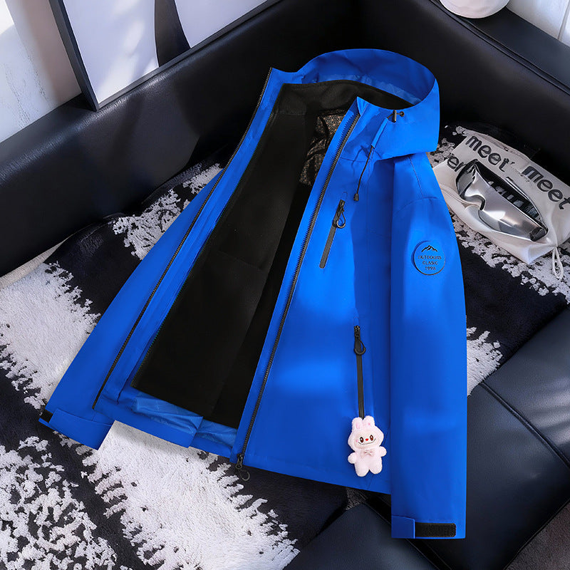 Women Lightweight Waterproof Hooded Jacket with Teddy Charm and Concealed Zipper Pockets Mune Fashion