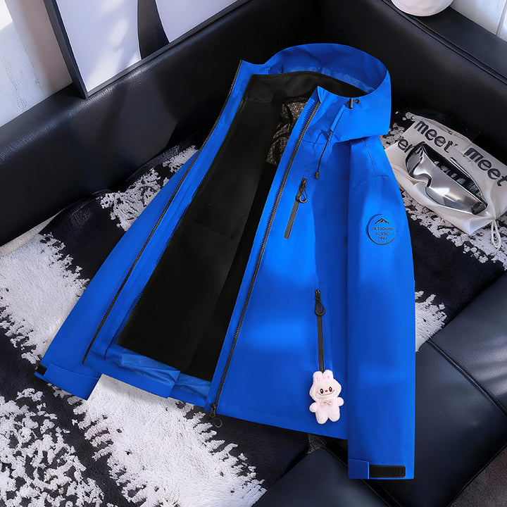 Women Lightweight Waterproof Hooded Jacket with Teddy Charm and Concealed Zipper Pockets Mune Fashion