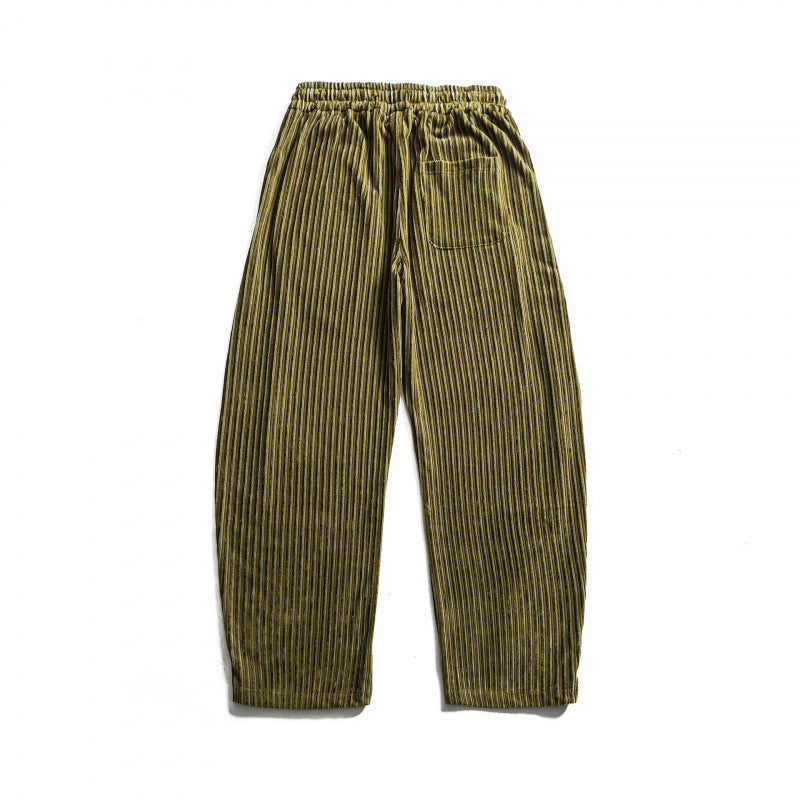 Unisex Wide Cord-Style Lounge Pants with Drawstring and Vertical Stripes Mune Fashion