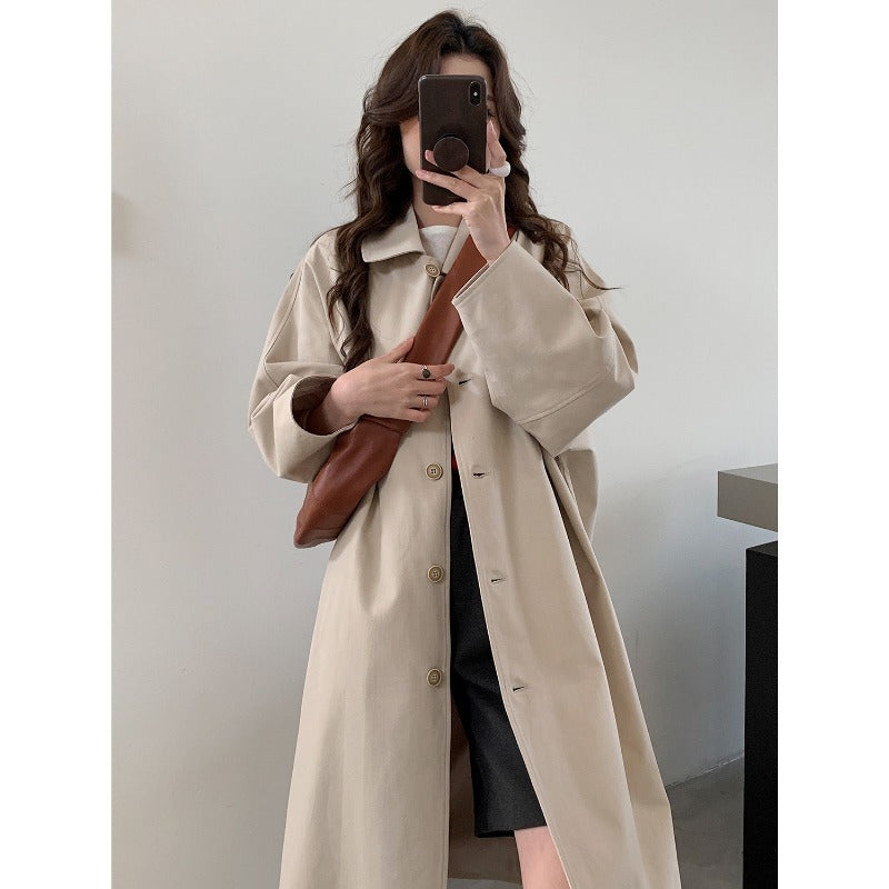 Women's Long Oversized Trench Coat with Wide Cut and Classic Lapels Mune Fashion