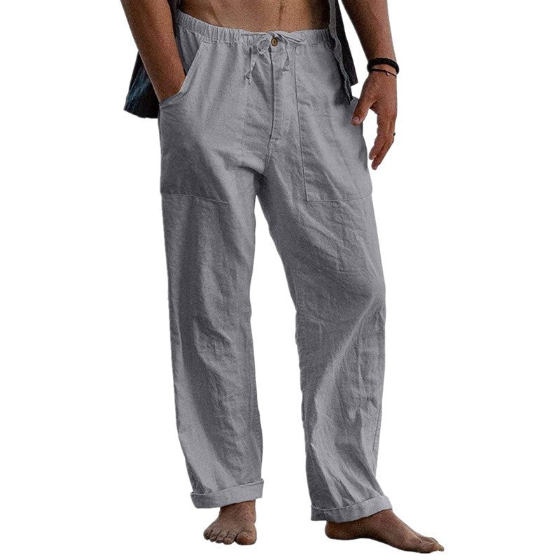 Men's loose linen pants with elastic waistband and patch side pockets Mune Fashion