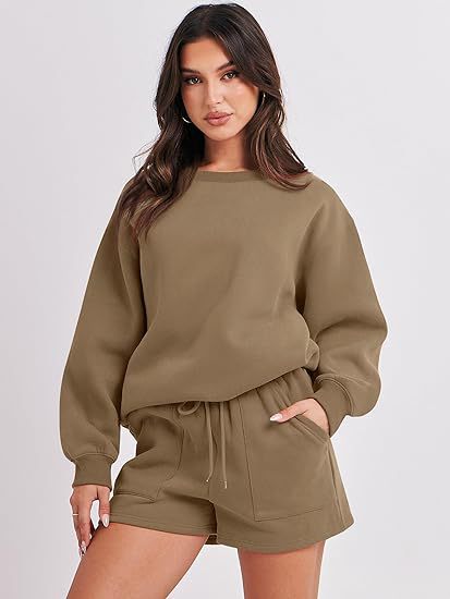 Women's Casual Two-Piece Lounge Sweatset with Oversized Round Neck Sweatshirt and High-Waist Relax Shorts Mune Fashion