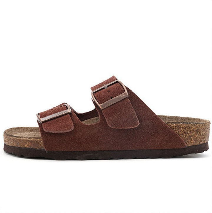 Unisex cork footbed slides with adjustable double straps made of suede Mune Fashion