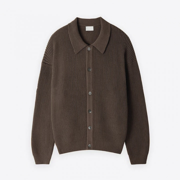 Unisex Chunky Ribbed Cardigan with Shirt Collar and Full Button Closure Mune Fashion