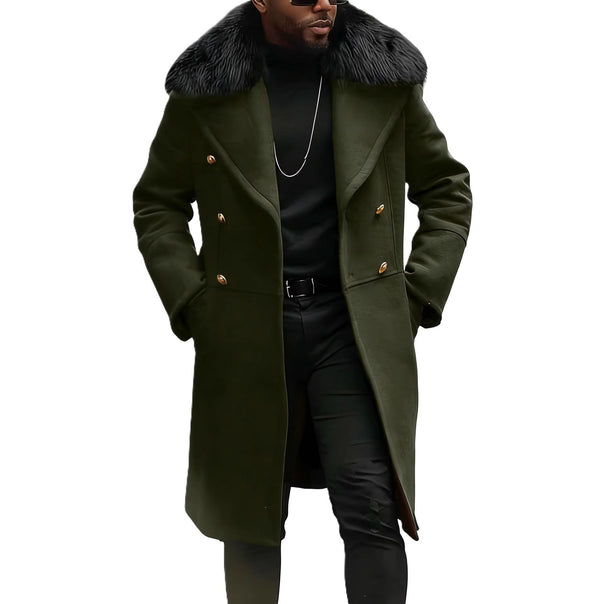 Men's double-breasted wool overcoat with voluminous sheepskin collar and gold decorative buttons Mune Fashion