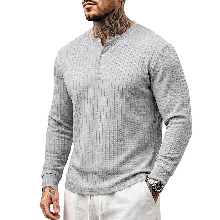 Men's Long Sleeve Henley Shirt made of ribbed cotton mix with button placket Mune Fashion