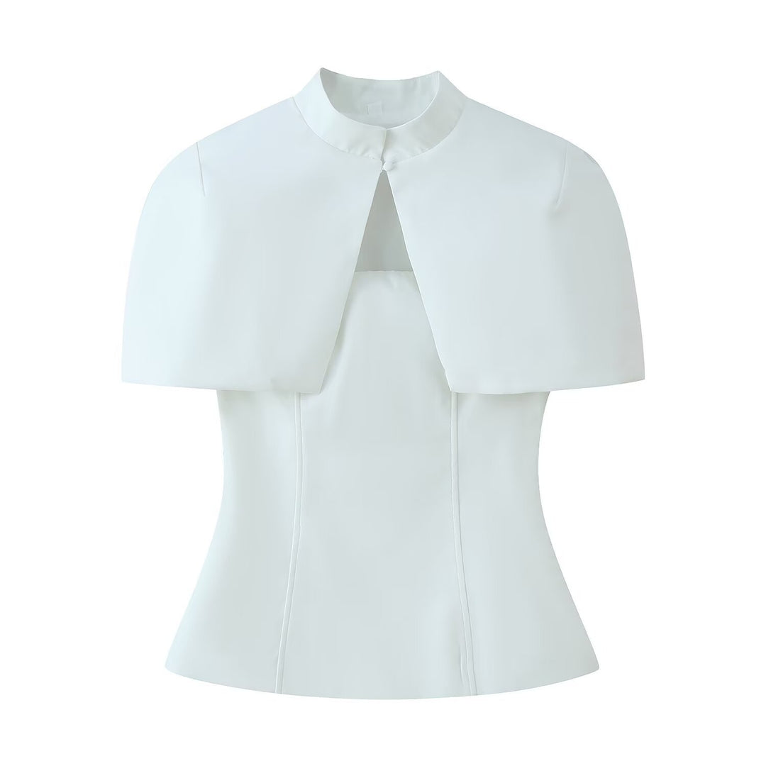 Women’s top with capelet overlay and fitted peplum silhouette Mune Fashion