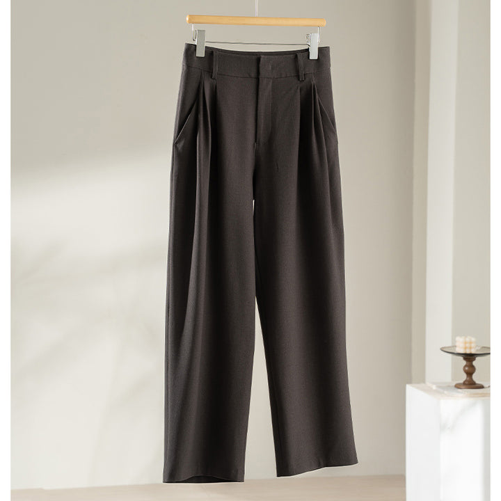 Ladies High-Waisted Palazzo Fabric Trousers with Pleats, Side Pockets and Clear Crease Mune Fashion