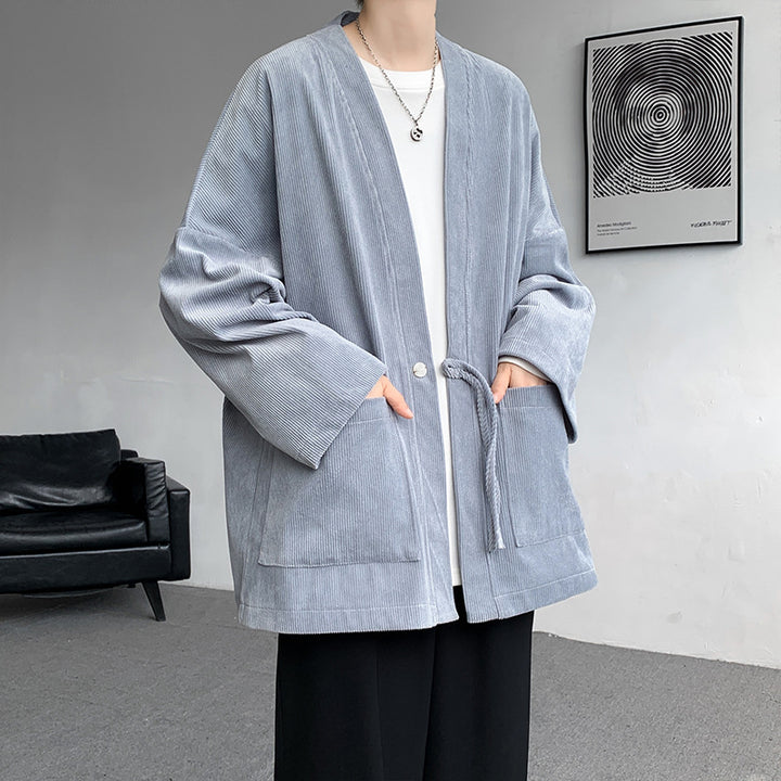 Men's oversized cord kimono cardigan with drawstring, patch pockets and drop sleeves Mune Fashion
