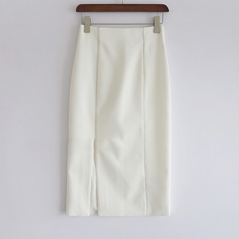 Women Elegant Pencil Skirt with Side Slit and Fine Fabric Mune Fashion