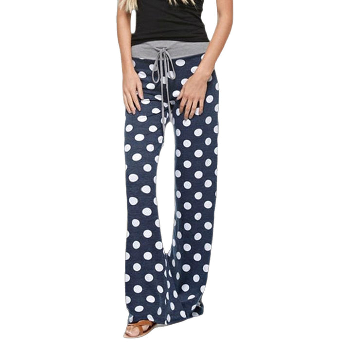 Women's flared Palazzo lounge pants with high comfort waistband, drawstring, and dotted pattern Mune Fashion