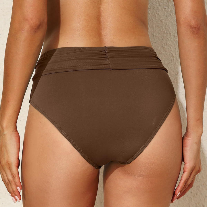 Women's High-Waisted Bikini Bottom with Elegant Gathering Mune Fashion