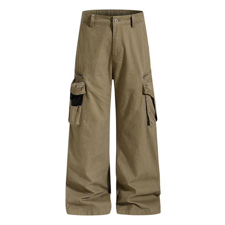 Women's Loose High-Waist Canvas Cargo Pants with Multi-Pockets and Mesh Details Mune Fashion