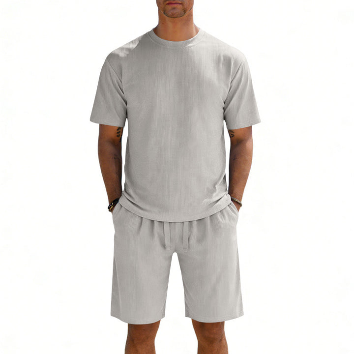 Men's short-sleeve shirt and Bermuda combination made of ribbed jersey with elastic drawstring waistband Mune Fashion