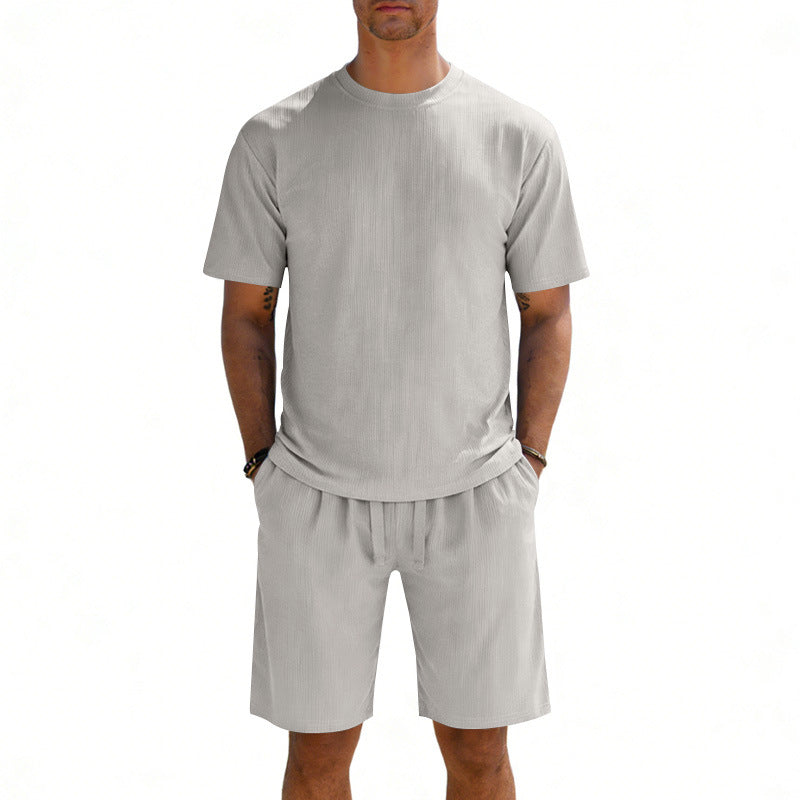 Men's short-sleeve shirt and Bermuda combination made of ribbed jersey with elastic drawstring waistband Mune Fashion