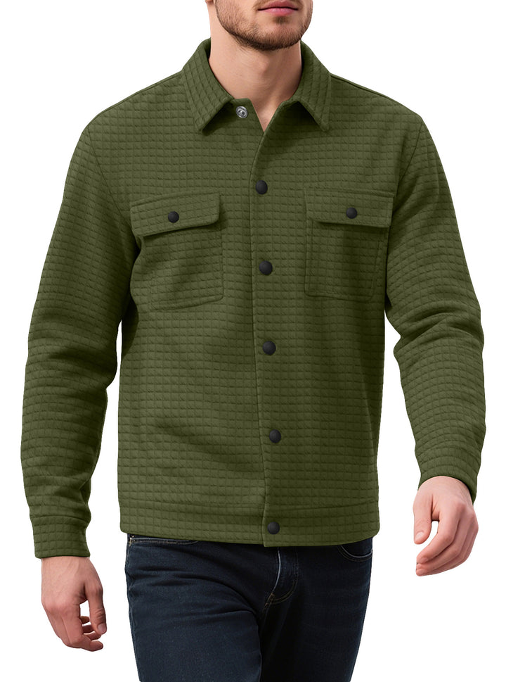 Men's quilted shirt jacket in overshirt style with snap button placket and applied chest flaps Mune Fashion