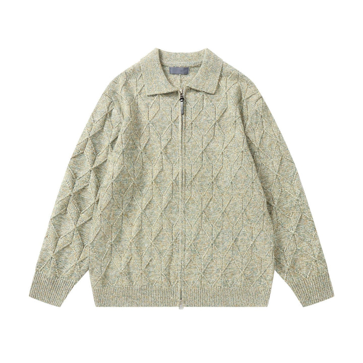 Women’s coarse structured knit zip cardigan with shirt collar Mune Fashion