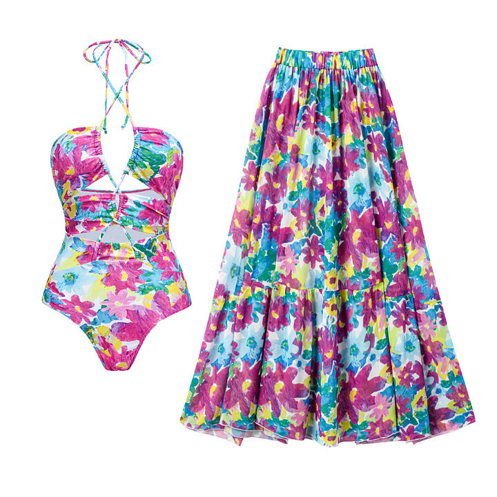 Women's bikini set with voluminous ruffle details and flowing maxi skirt Mune Fashion