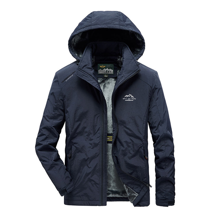Men's outdoor jacket with plush inner lining, adjustable hood and windproof front Mune Fashion