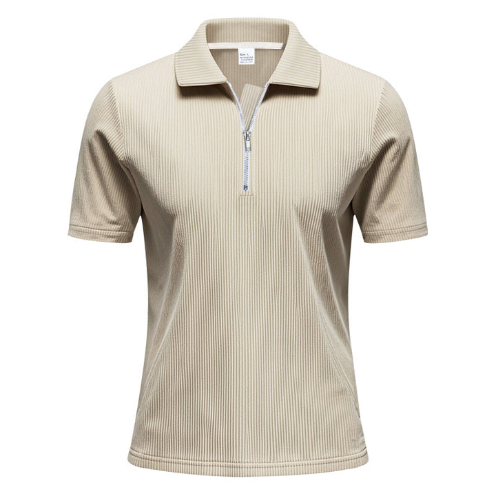 Men's short-sleeved polo with a short zipper at the collar and fine ribbed texture Mune Fashion