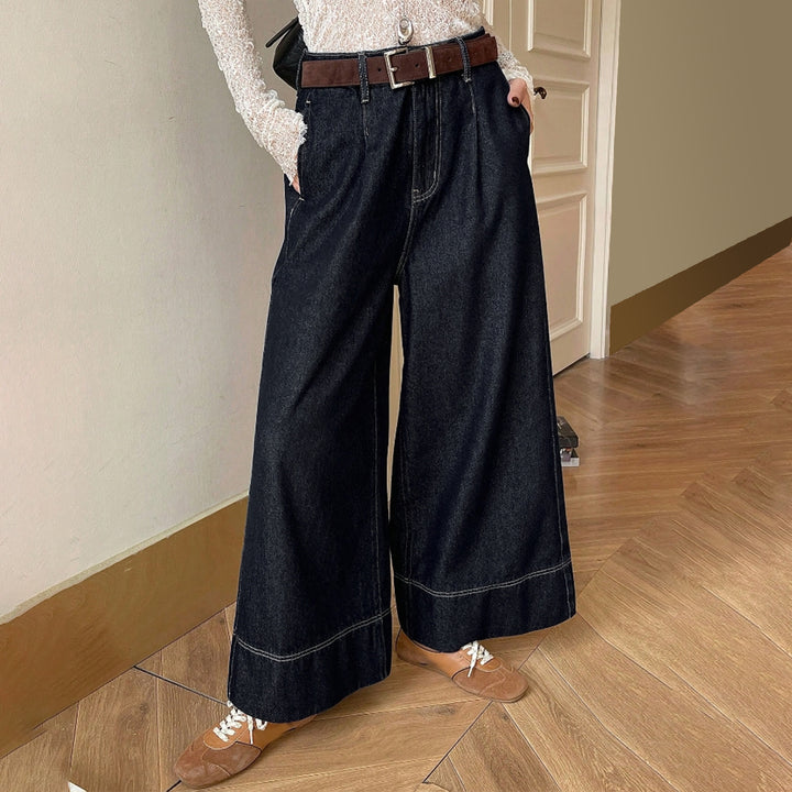 Women's High-Waist Culotte Jeans made of heavy Wide-Leg Denim with decorative front seam Mune Fashion