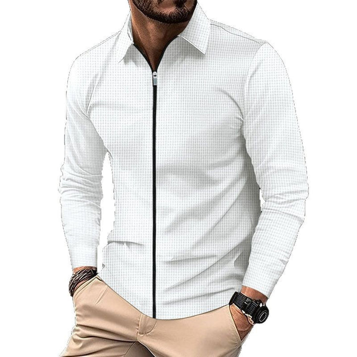 Men's fine-structured long-sleeve zip shirt with Kent collar and waffle texture Mune Fashion