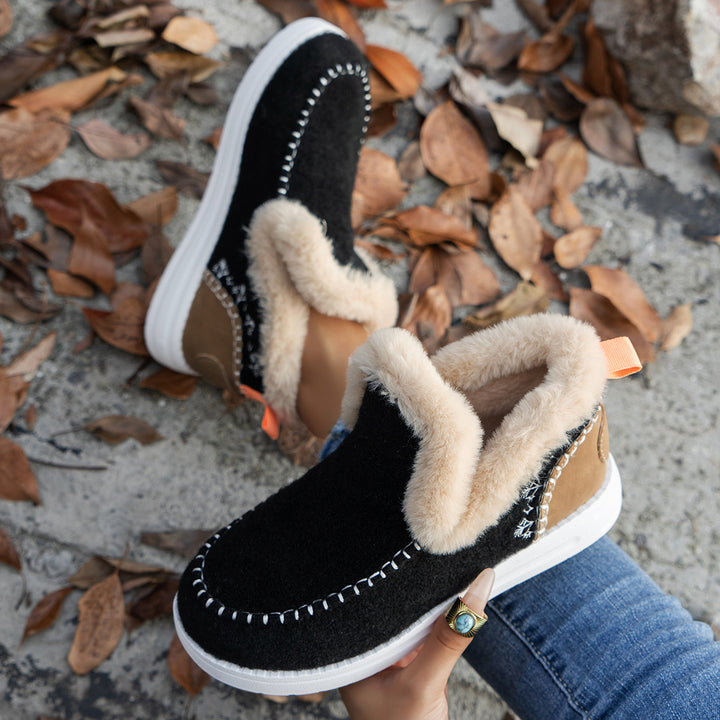 Women's Insulated Wool Felt Slipper Boots with Faux Fur Collar Mune Fashion
