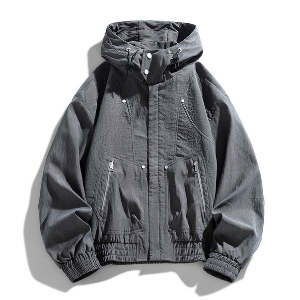 Men's Oversize Canvas Utility Hoodie Jacket with Hidden Snap Button Placket and Zipper Pockets Mune Fashion